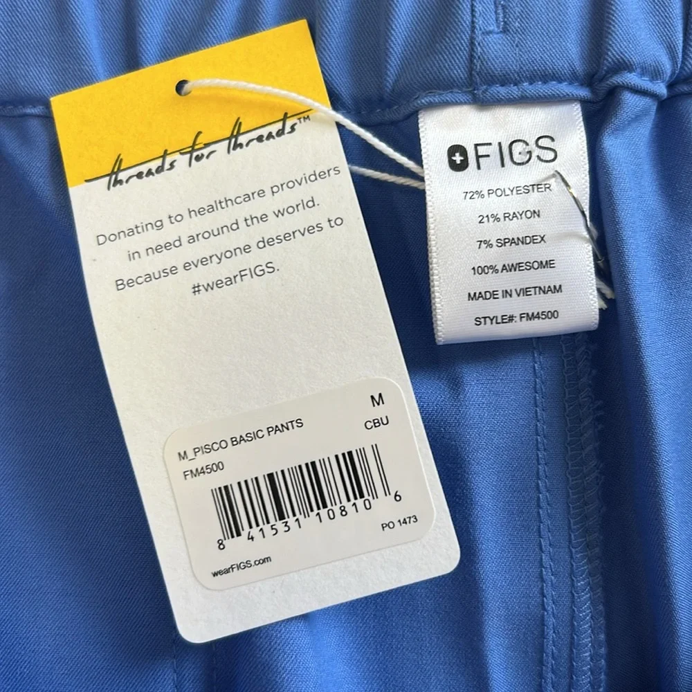 NWT Figs Men’s Pisco Basic Scrub Pants‎ Technical Collection w/Pockets Blue M